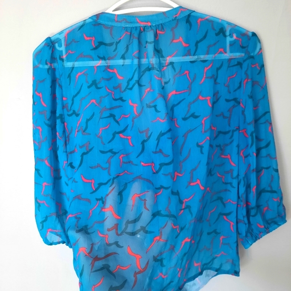 Eyeshadow Women Blue 3/4 sleeve Blouse M V-neck Boho - Picture 2 of 3